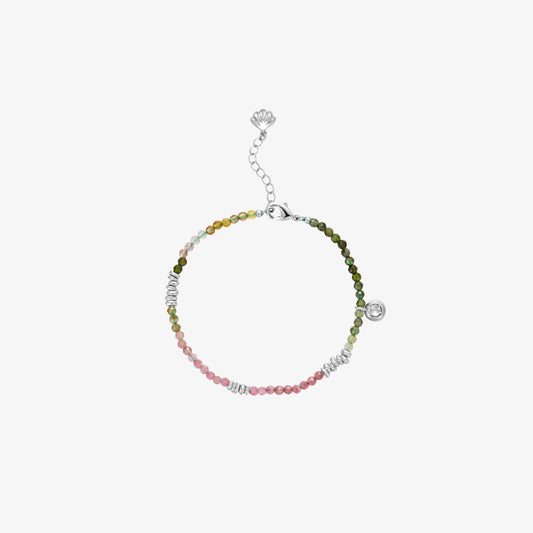 TIKOO original multi-color natural tourmaline bead bracelet with 925 sterling silver and thick white gold plating.