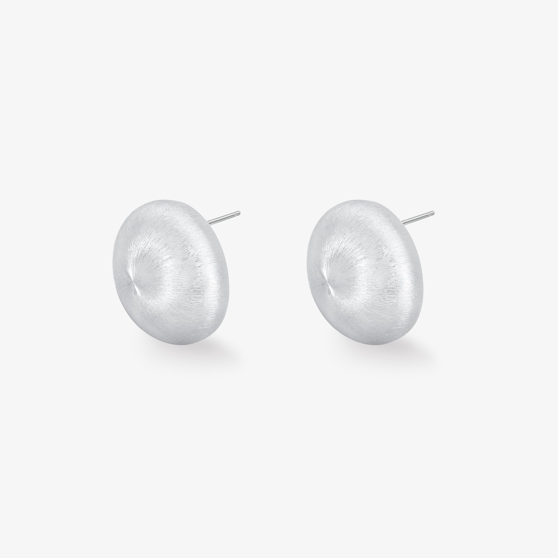 TIKOO original design white gold plated brushed disc stud earrings front view