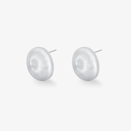 TIKOO original design white gold plated brushed disc stud earrings front view