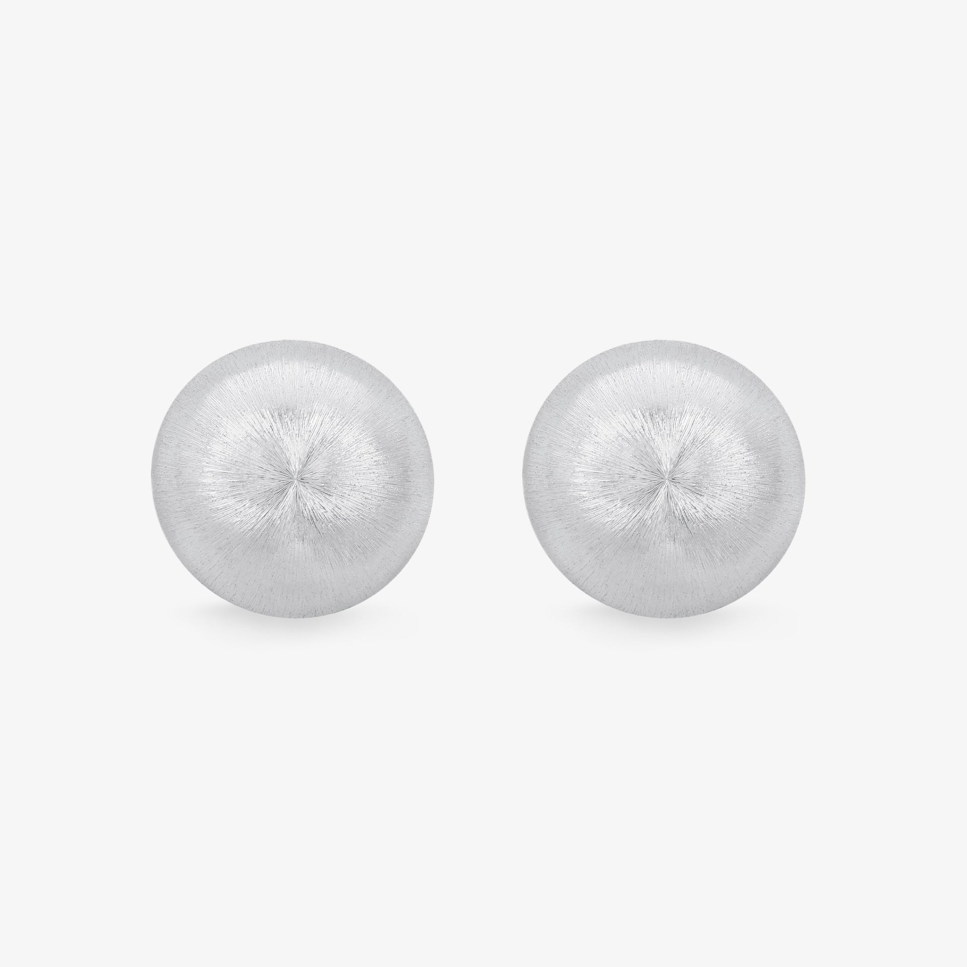 TIKOO original design white gold plated brushed disc stud earrings front view