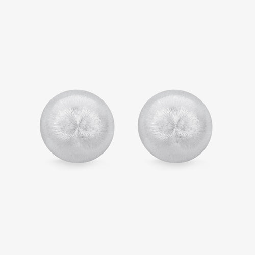 TIKOO original design white gold plated brushed disc stud earrings front view