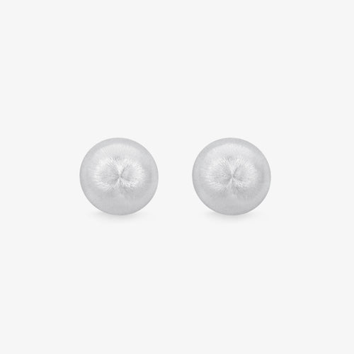 TIKOO original design white gold plated brushed disc stud earrings front view