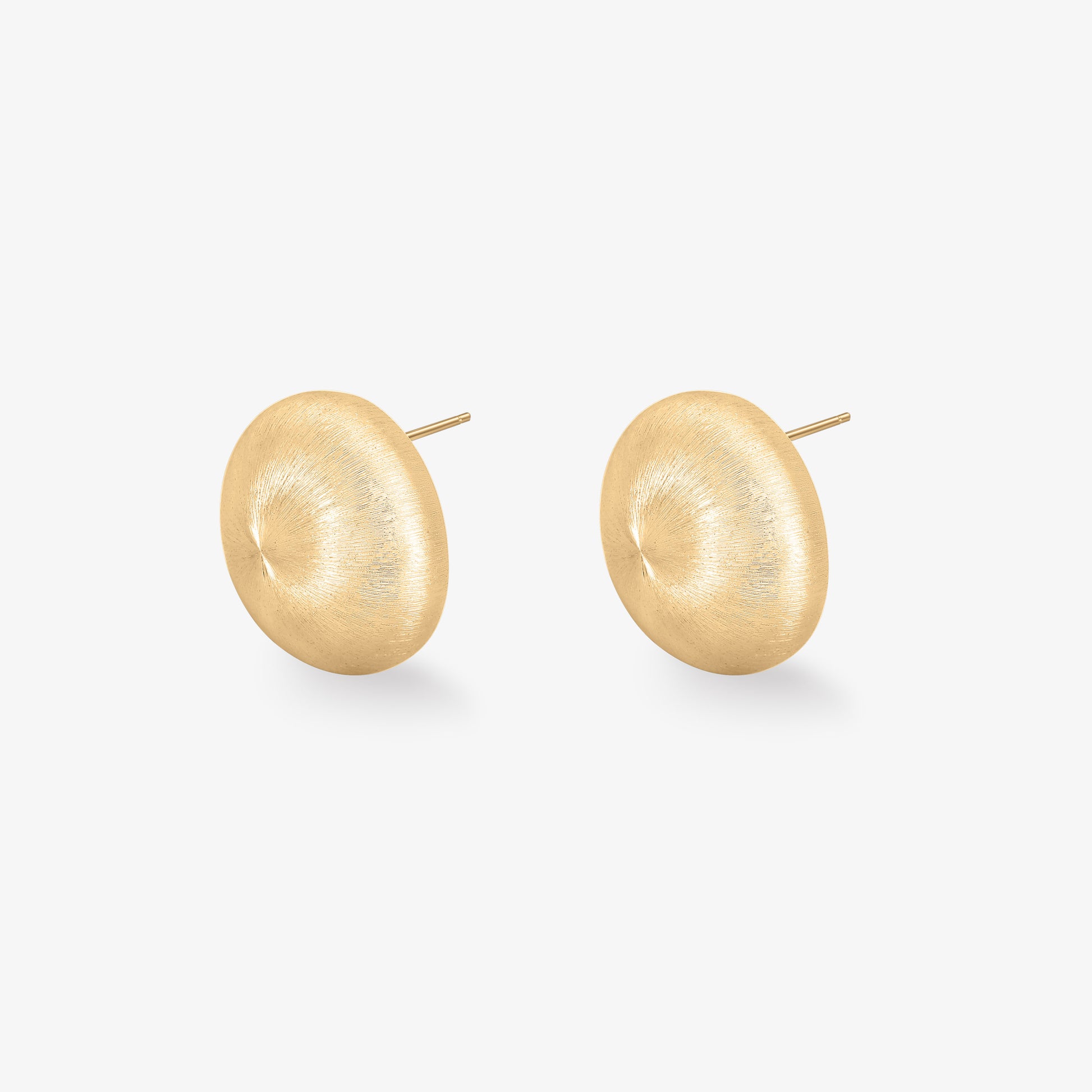 TIKOO 18K gold plated brushed disc stud earrings with matte finish on white background