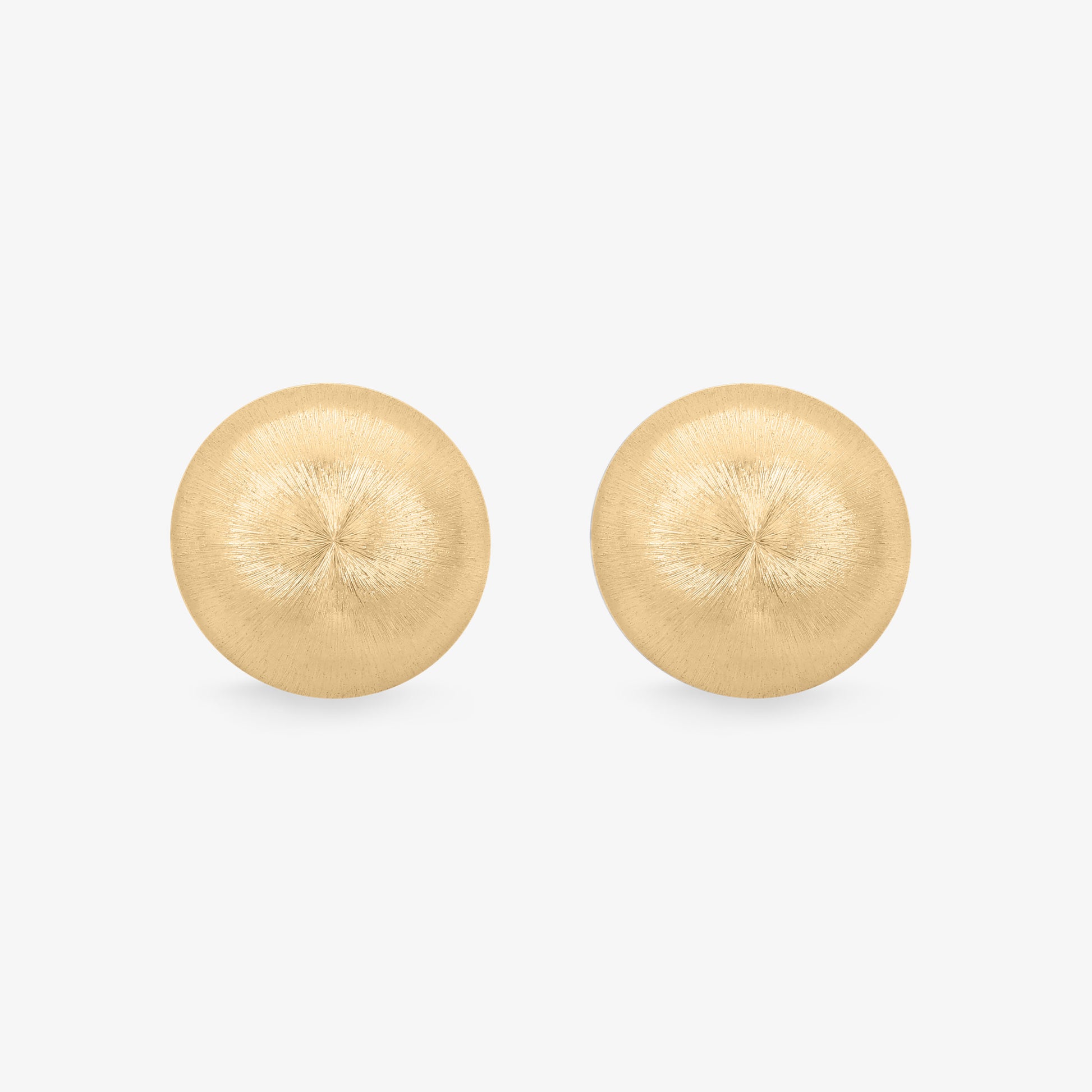 TIKOO 18K gold plated brushed disc stud earrings with matte finish on white background