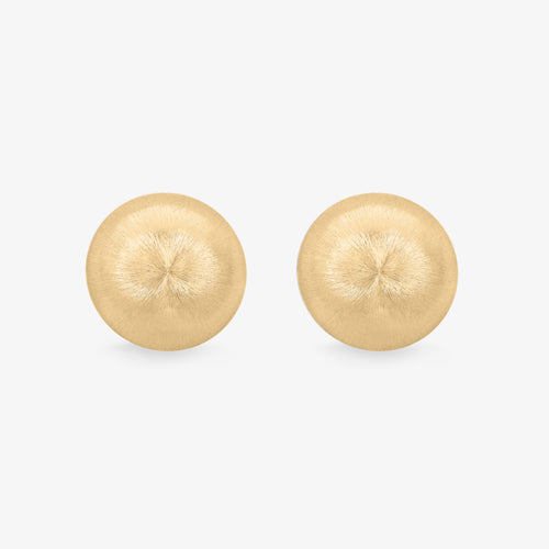 TIKOO 18K gold plated brushed disc stud earrings with matte finish on white background