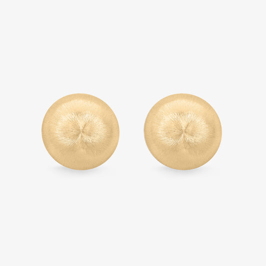 TIKOO 18K gold plated brushed disc stud earrings with matte finish on white background