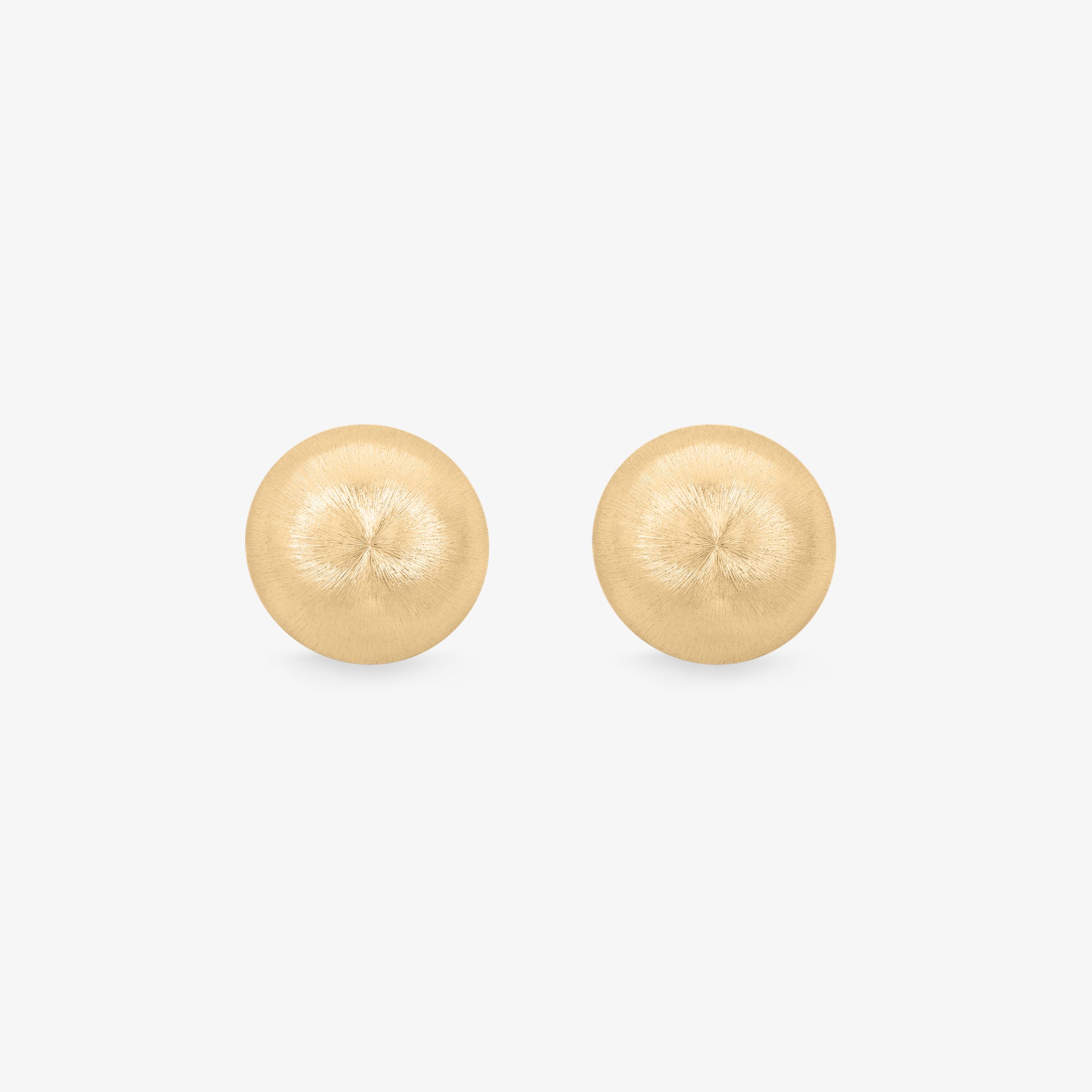 TIKOO 18K gold plated brushed disc stud earrings with matte finish on white background