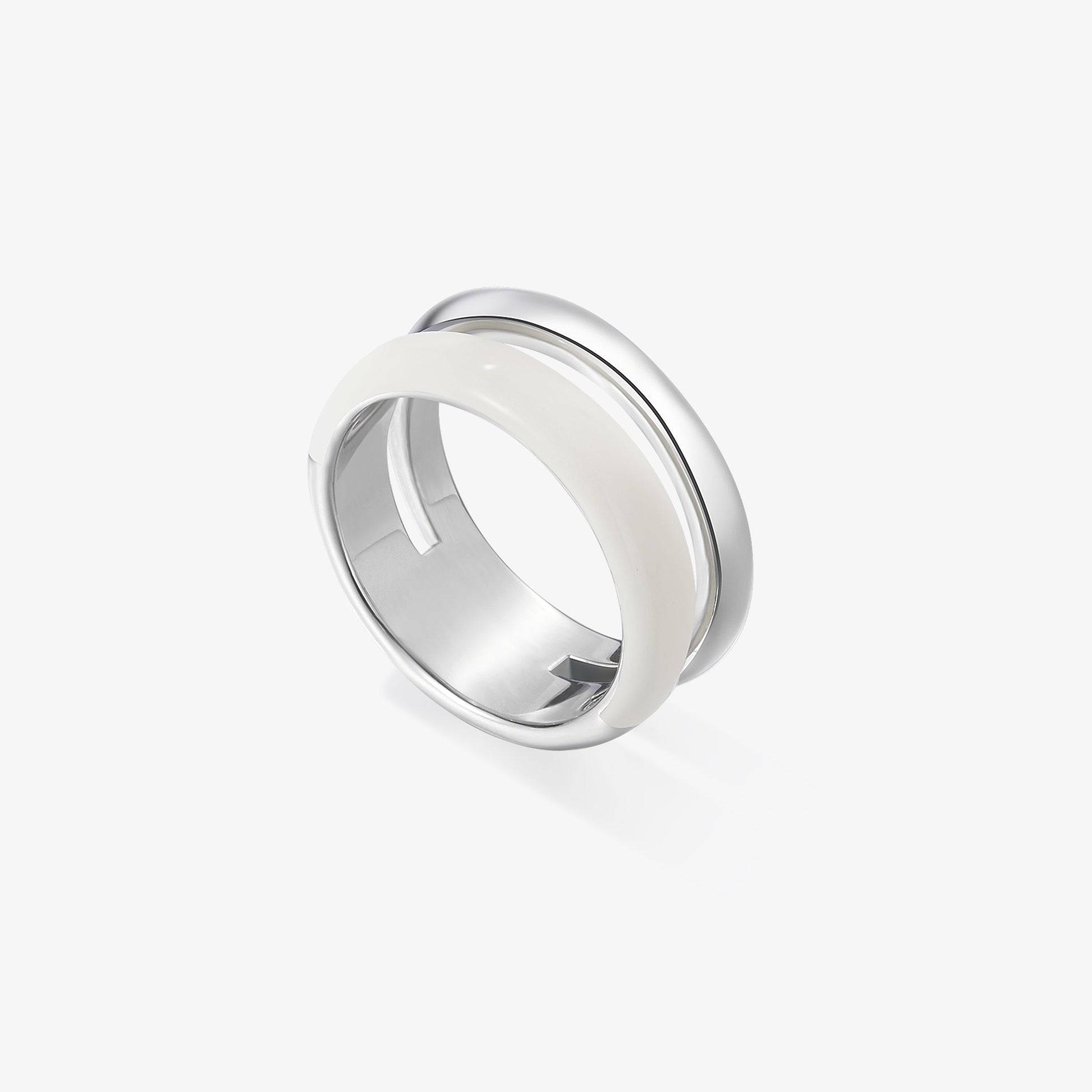 TIKOO original pure white enamel fluid band ring on a clean white background.