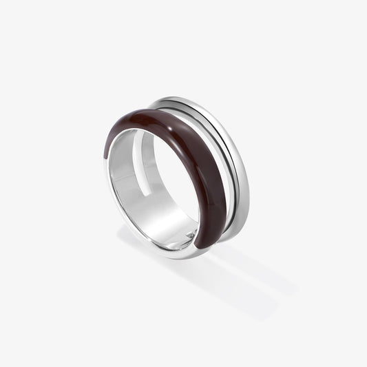 TIKOO original coffee brown enamel band ring on a clean white background.