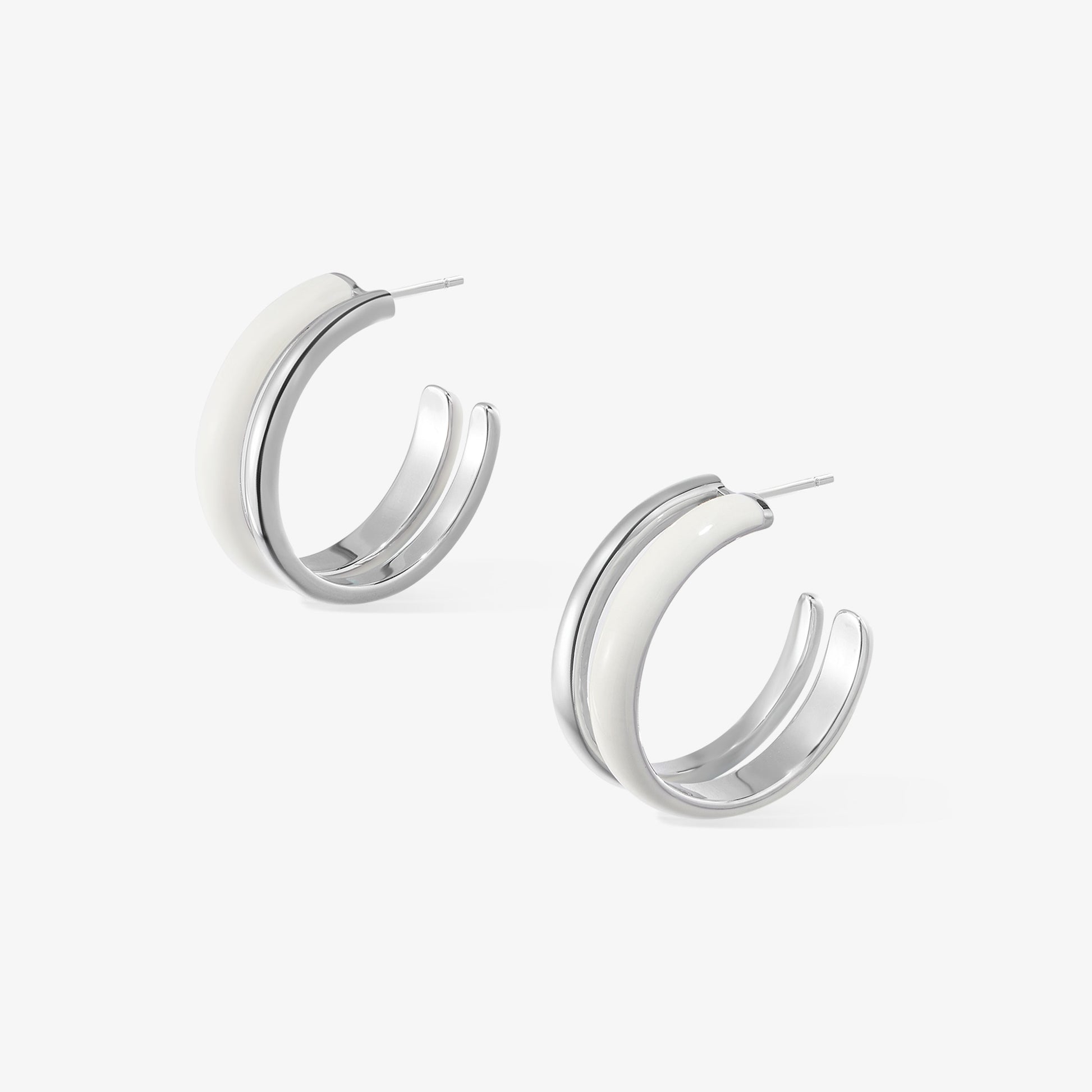 TIKOO original pure white enamel double-layer hoop earrings on a clean white background.