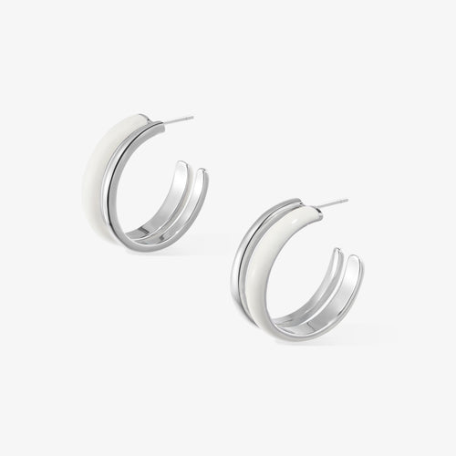 TIKOO original pure white enamel double-layer hoop earrings on a clean white background.