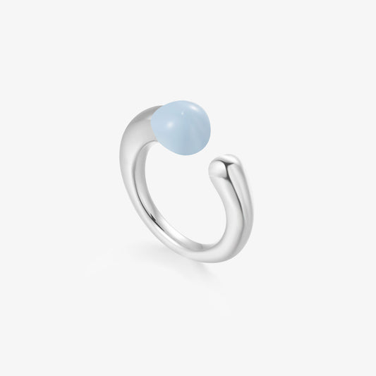 TIKOO original design light blue cold enamel organic open ring with thick platinum plating on a white background.