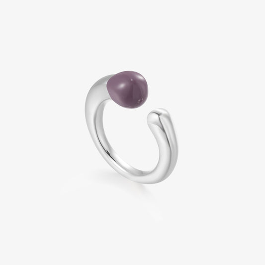 TIKOO original design purple cold enamel organic open ring with thick platinum plating on a white background.