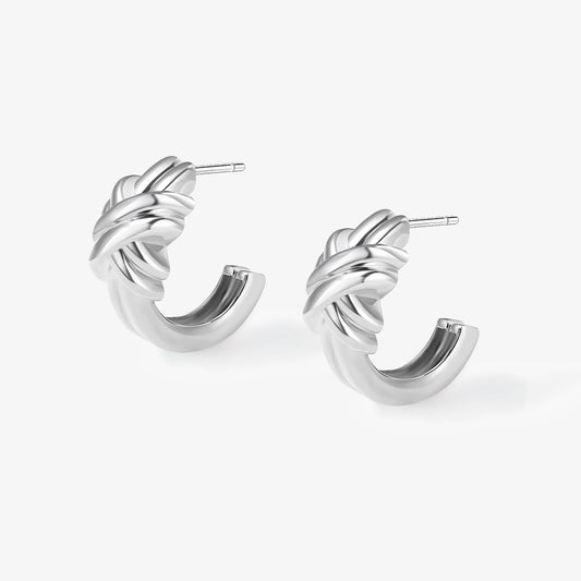 TIKOO original design chunky knot hoop earrings in platinum-plated eco-friendly brass.