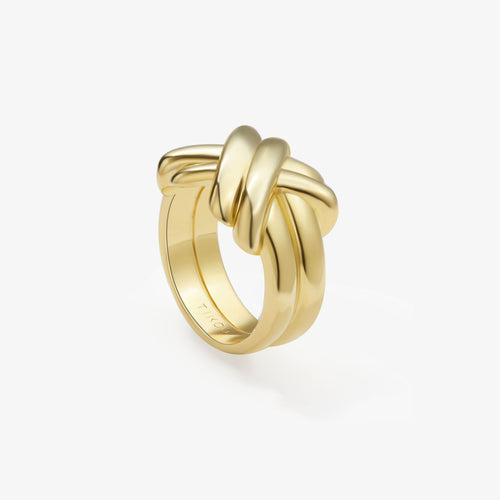 TIKOO original design chunky knot ring in 925 sterling silver with thick 18K gold plating.