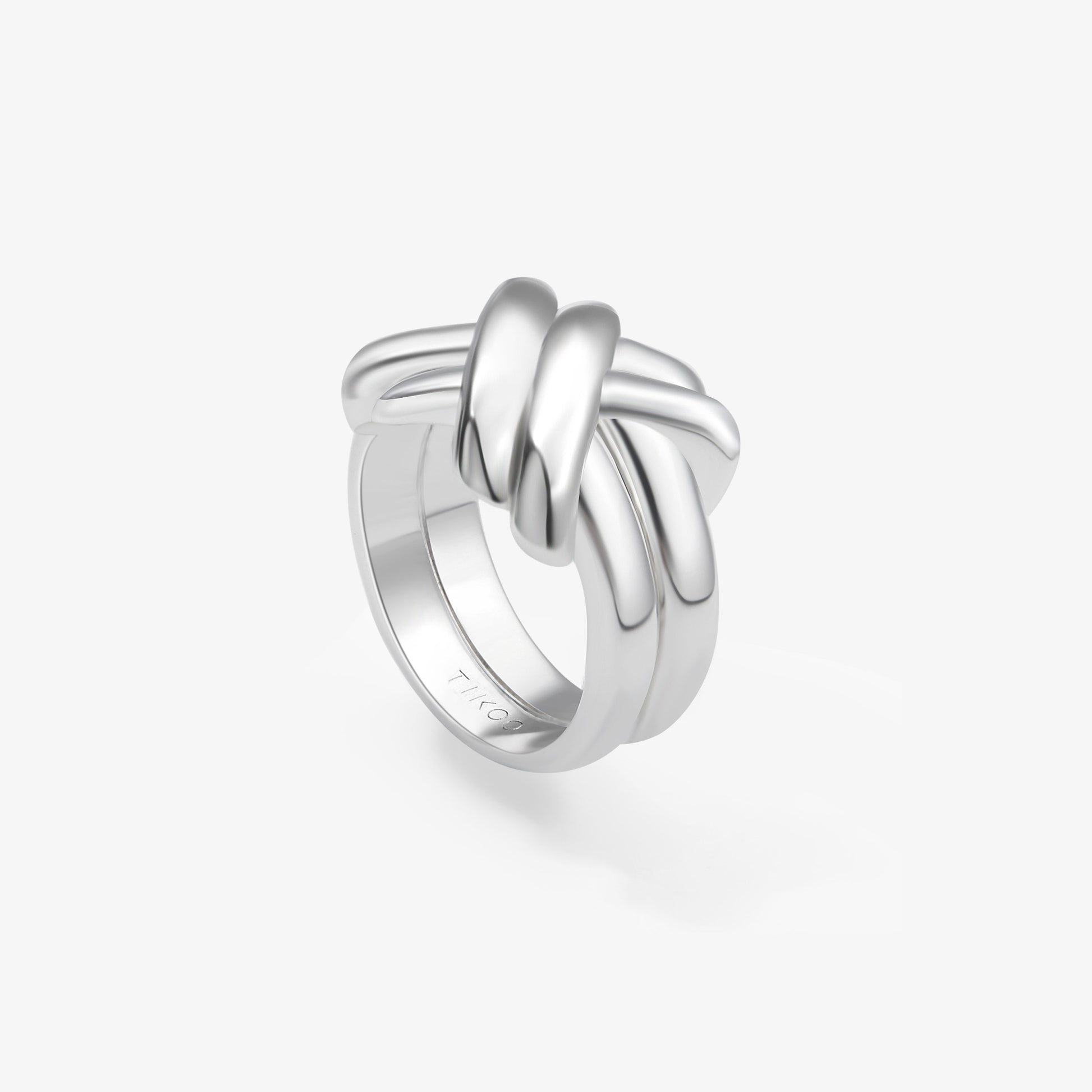 TIKOO original design chunky knot ring crafted in 925 sterling silver with thick white gold plating.