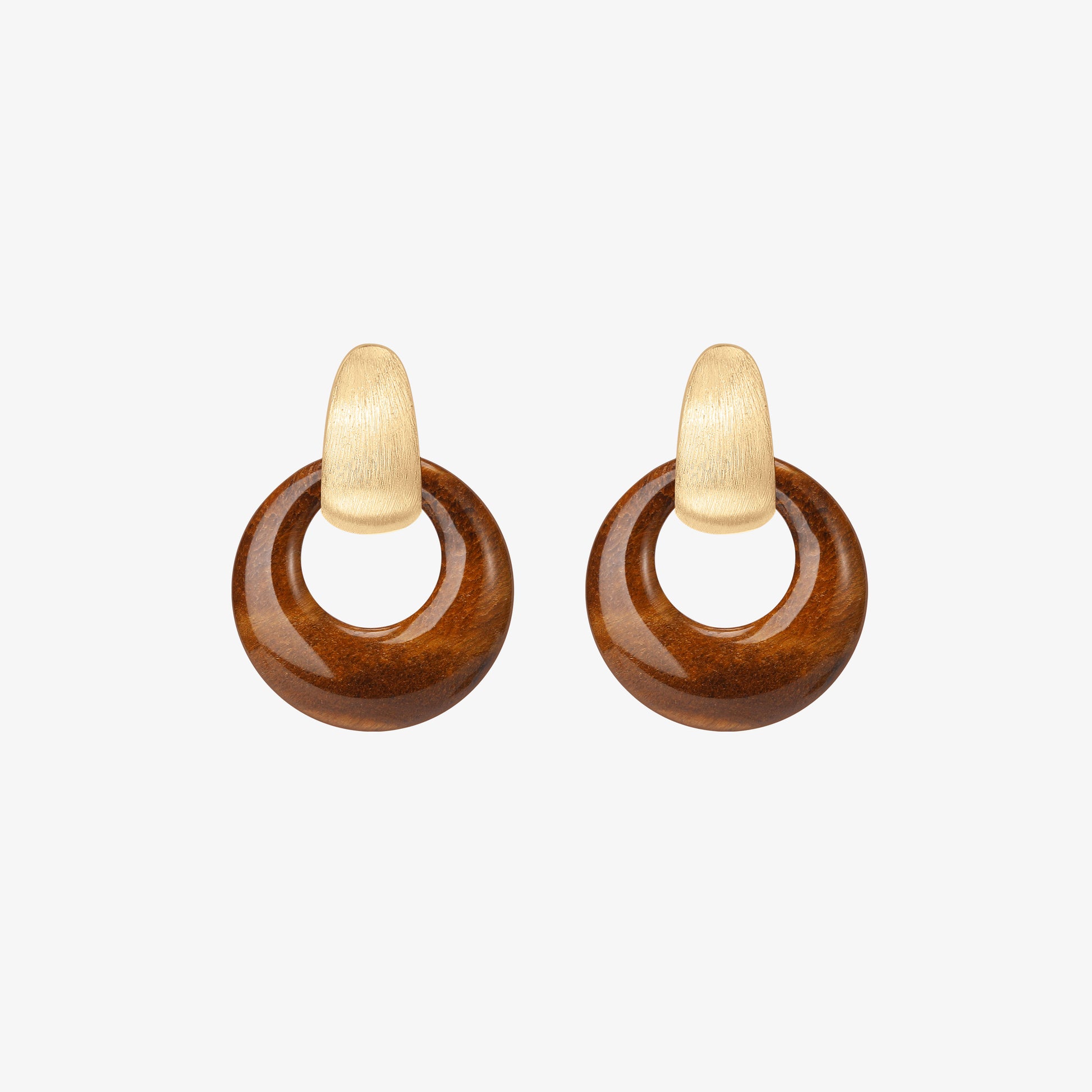 TIKOO brand original design natural tiger eye hoop earrings with 18k thick gold plating on eco-copper base.
