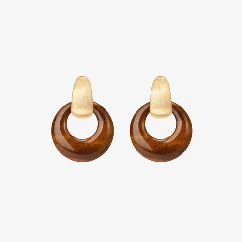 TIKOO brand original design natural tiger eye hoop earrings with 18k thick gold plating on eco-copper base.