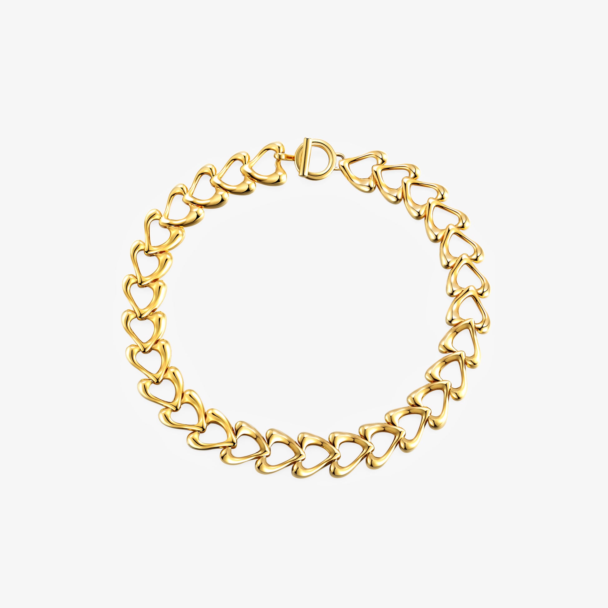 TIKOO original heart link necklace in 18K gold plated eco-friendly copper with a front-facing OT toggle clasp.