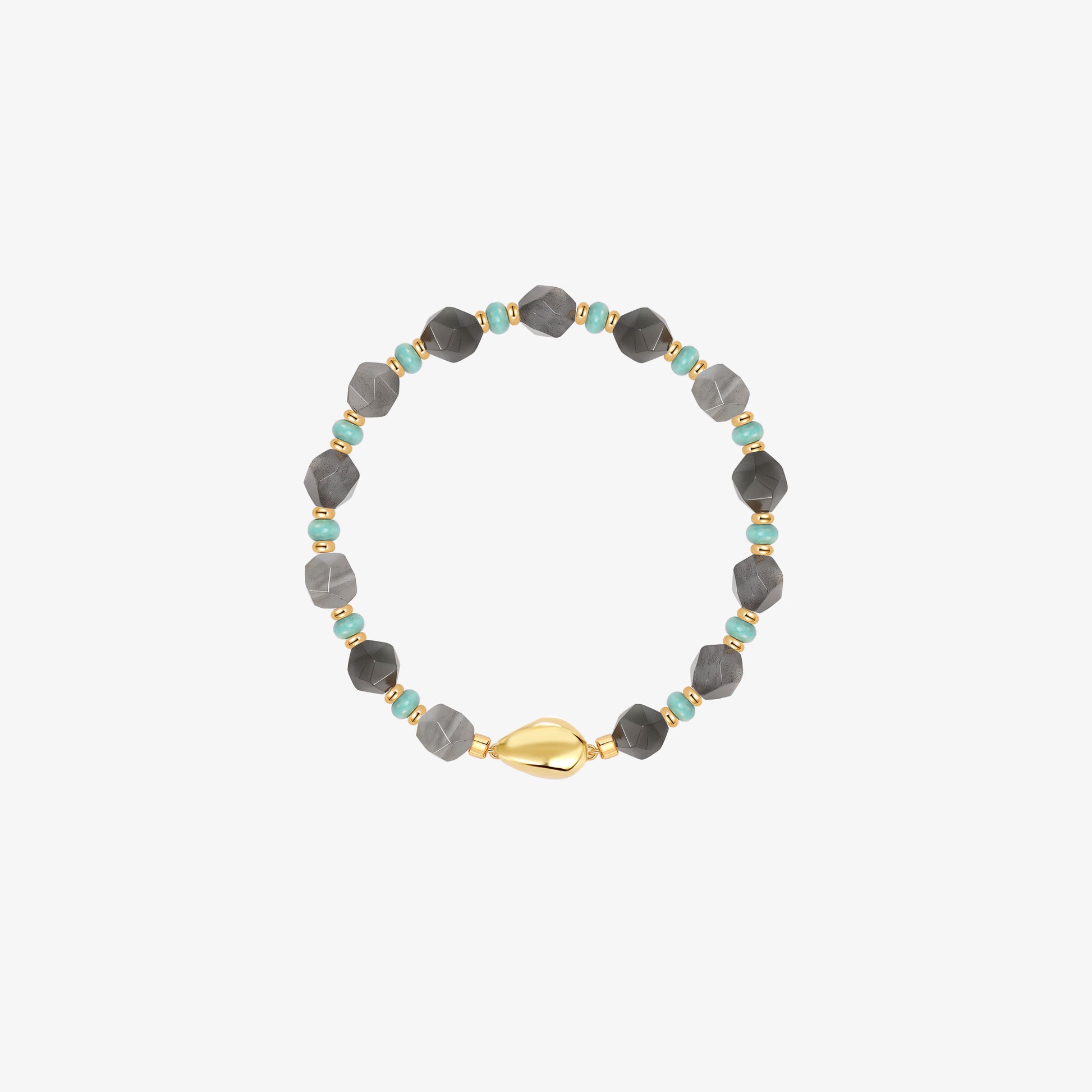 TIKOO original design natural labradorite beaded bracelet with a thick 18K gold plated magnetic clasp on a white background.