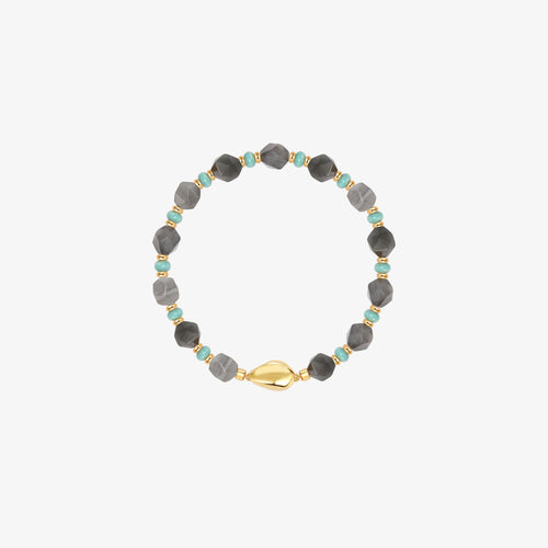 TIKOO original design natural labradorite beaded bracelet with a thick 18K gold plated magnetic clasp on a white background.