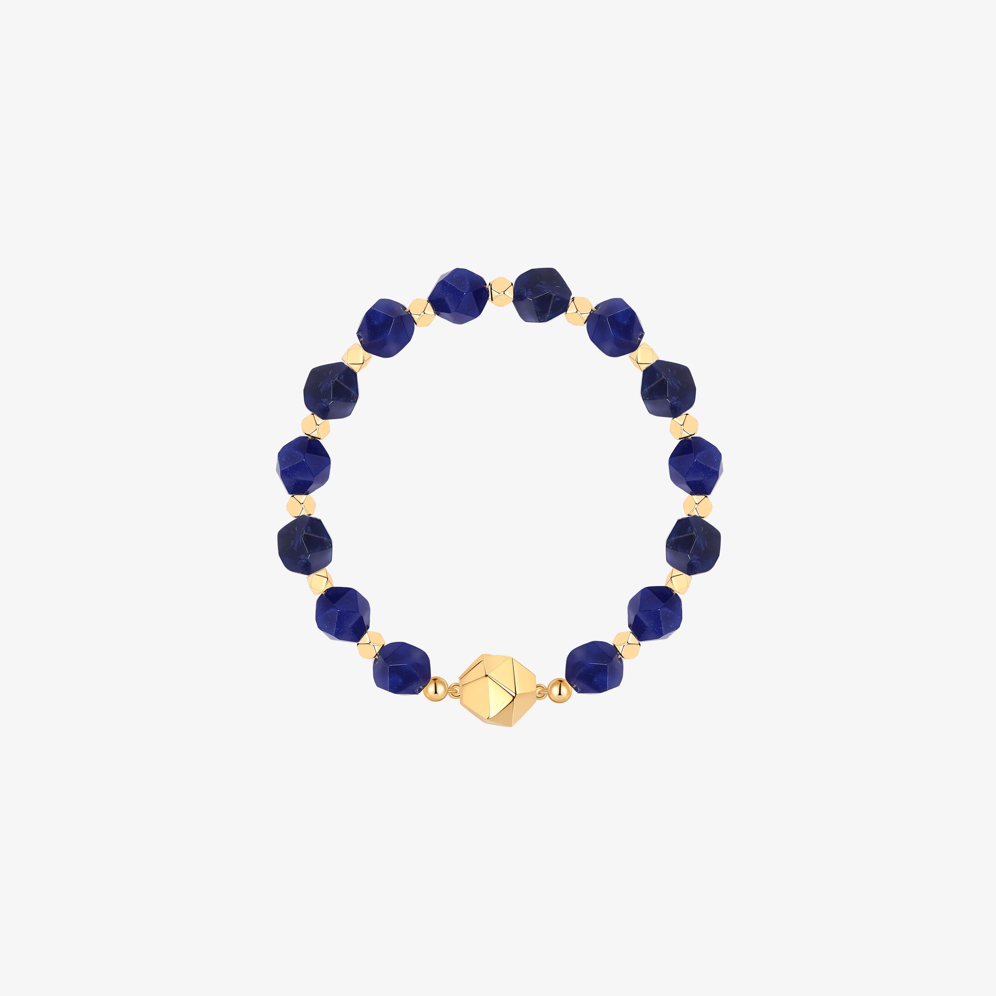 TIKOO original 18K gold plated bracelet with natural blue sodalite beads and geometric focal bead.
