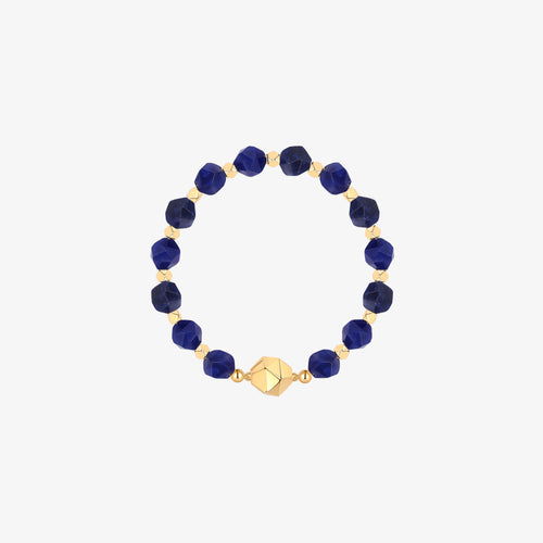 TIKOO original 18K gold plated bracelet with natural blue sodalite beads and geometric focal bead.