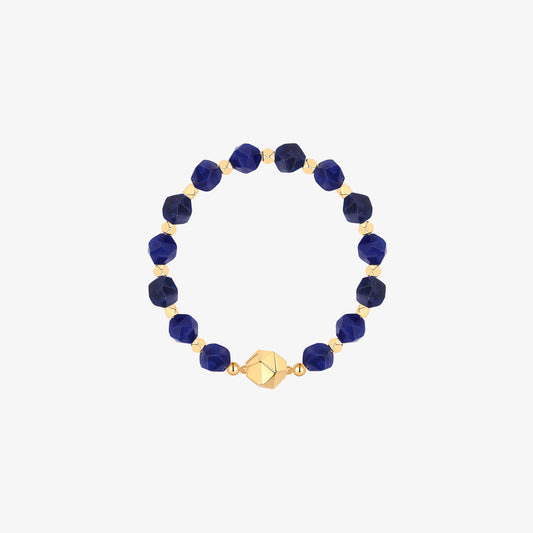 TIKOO original 18K gold plated bracelet with natural blue sodalite beads and geometric focal bead.