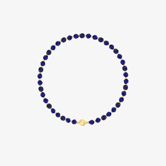 TIKOO original design faceted blue sodalite beaded necklace with 18K gold plated geometric accents on a white background.