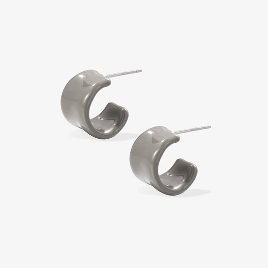 TIKOO original cement grey cold enamel C-hoop earrings with 925 silver posts.
