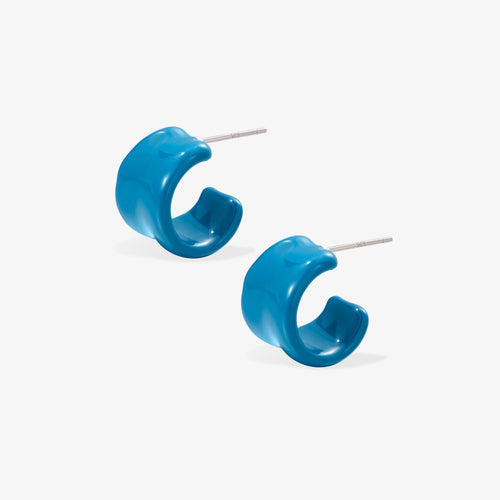 TIKOO original blue enamel C-hoop earrings in 925 sterling silver white gold plated.