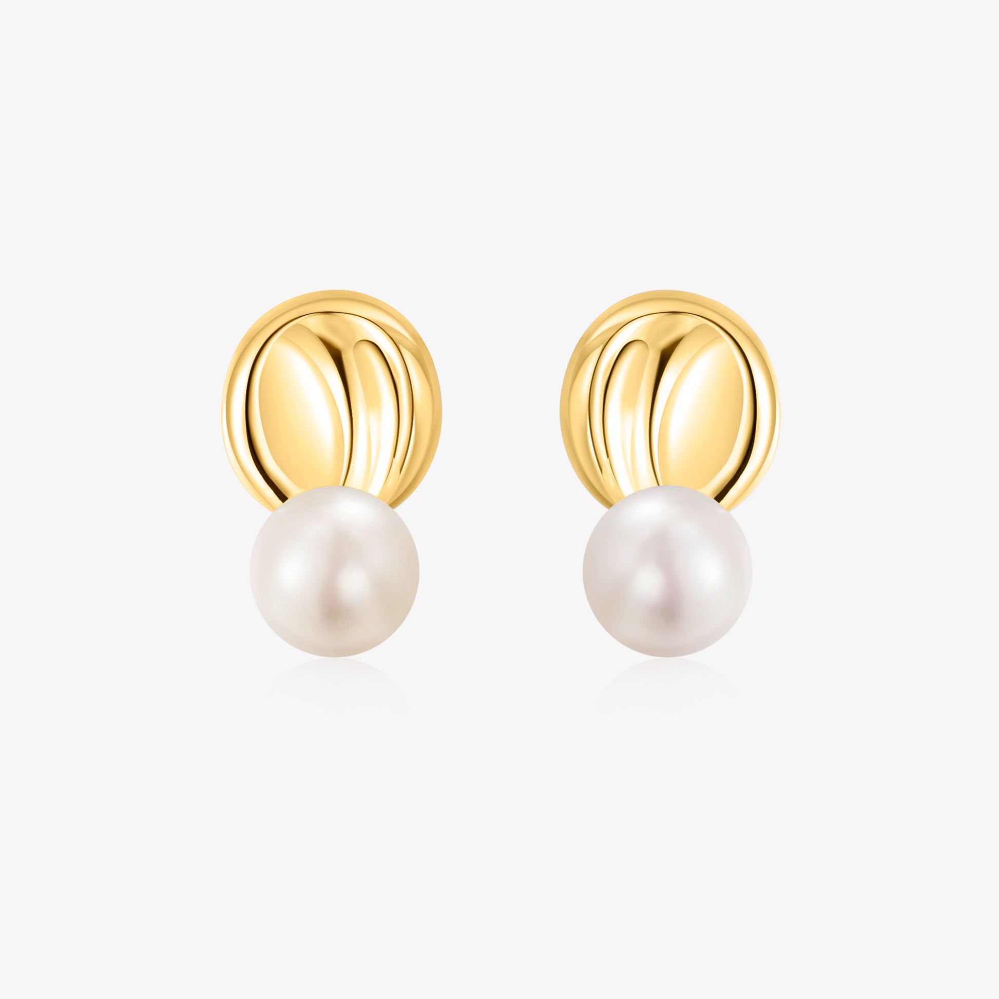 TIKOO original natural pearl stud earrings with modern liquid 18K gold plated texture, white background product view.