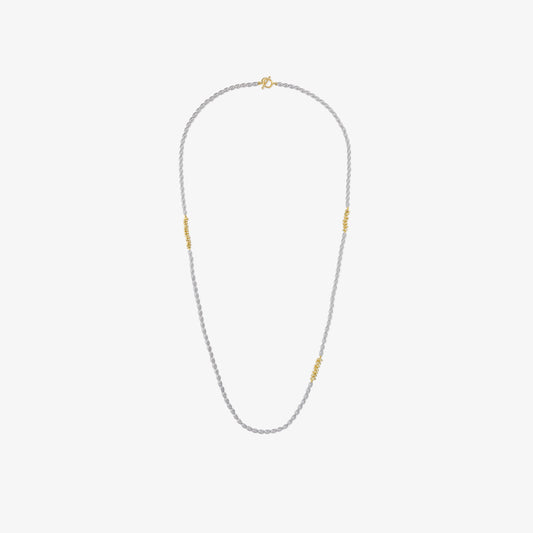 TIKOO original grey Swarovski pearl long multi-way necklace with 18K gold plated toggle clasp, white background product view.