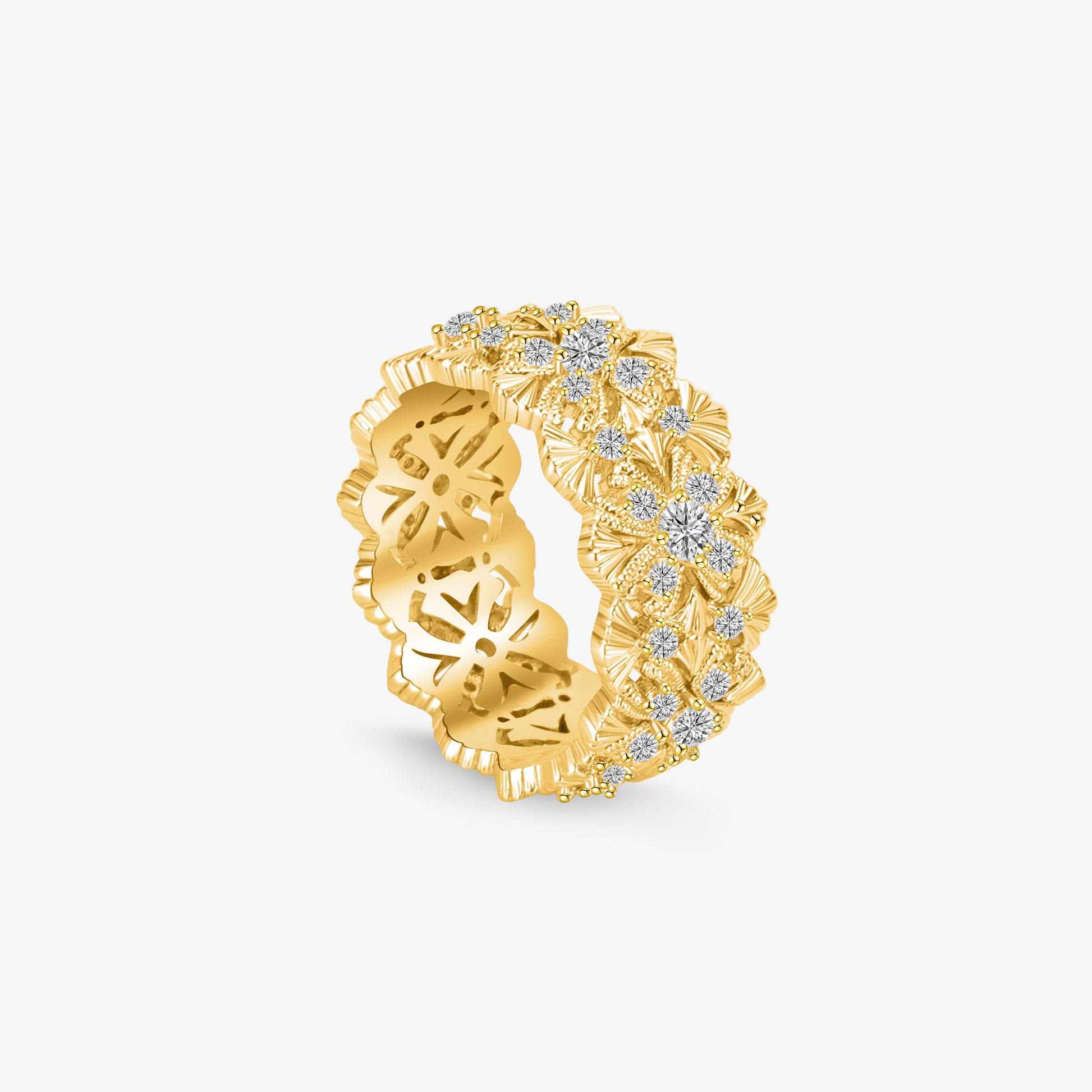 TIKOO original 18K gold plated floral eternity band with D color VVS Moissanite.