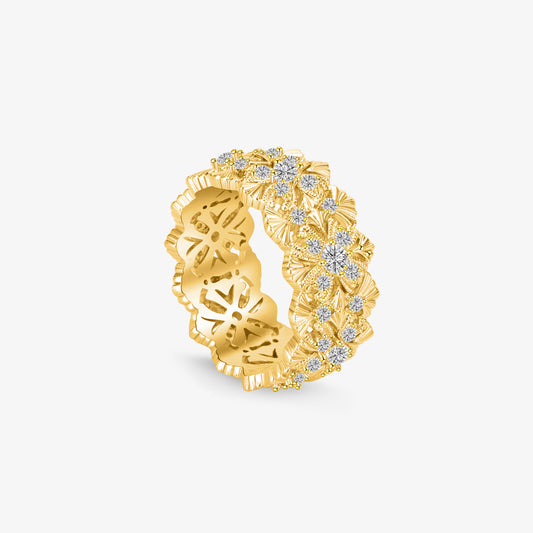 TIKOO original 18K gold plated floral eternity band with D color VVS Moissanite.