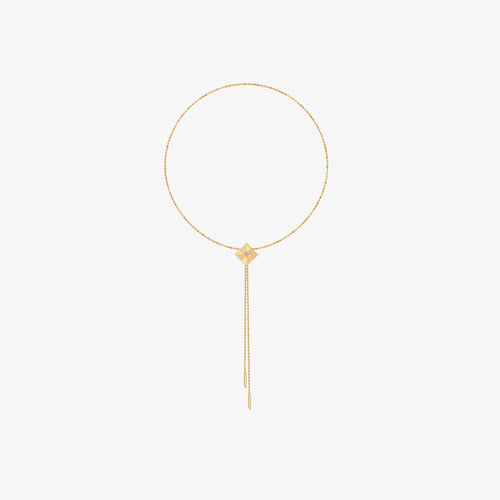 TIKOO original design long pendant necklace with D color VVS moissanite in thick 18K gold plated setting.