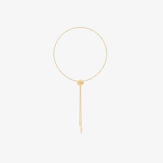 TIKOO original design long pendant necklace with D color VVS moissanite in thick 18K gold plated setting.