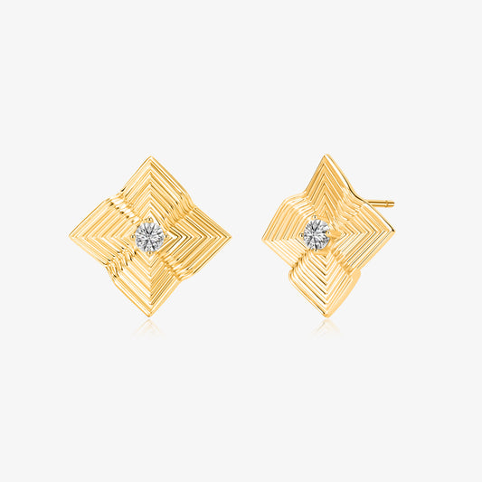 TIKOO original design geometric starburst earrings with D color VVS moissanite in 18k gold plated copper.